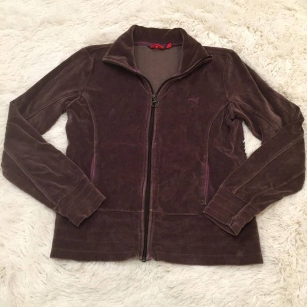PUMA Track Full Zip Brown Velour Hooded Athletic